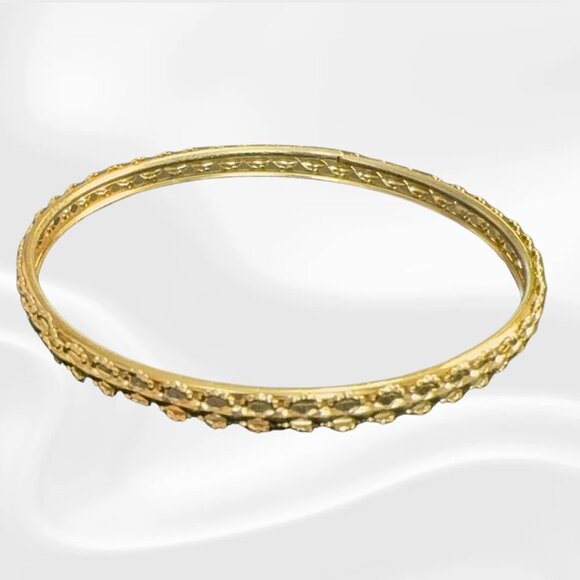 Gold-Tone Textured Bangle Bracelet | Vintage-Inspired Stackable Jewelry - Picture 1 of 6